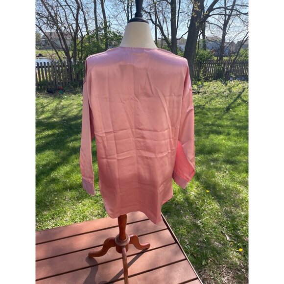 Victorias Secret Gold Label Pink Satin Button-Front Long-Sleeve Top M/L - Picture 4 of 7